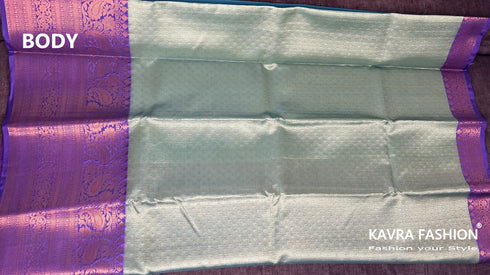 Semi Banarasi Kora Muslin Tanchui Soft Silk Saree Green and Purple