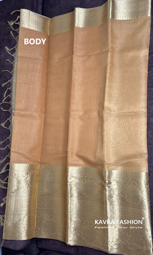 Orange Soft Semi Banarasi Tissue Silk Saree with Floral Zari Border