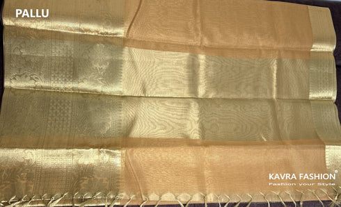 Orange Soft Semi Banarasi Tissue Silk Saree with Floral Zari Border