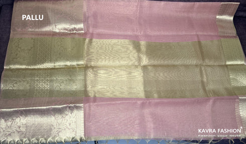 Pink Soft Semi Banarasi Tissue Silk Saree with Floral Zari Border