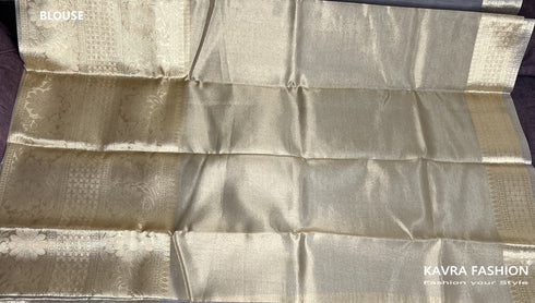 Grey Soft Semi Banarasi Tissue Silk Saree with Floral Zari Border
