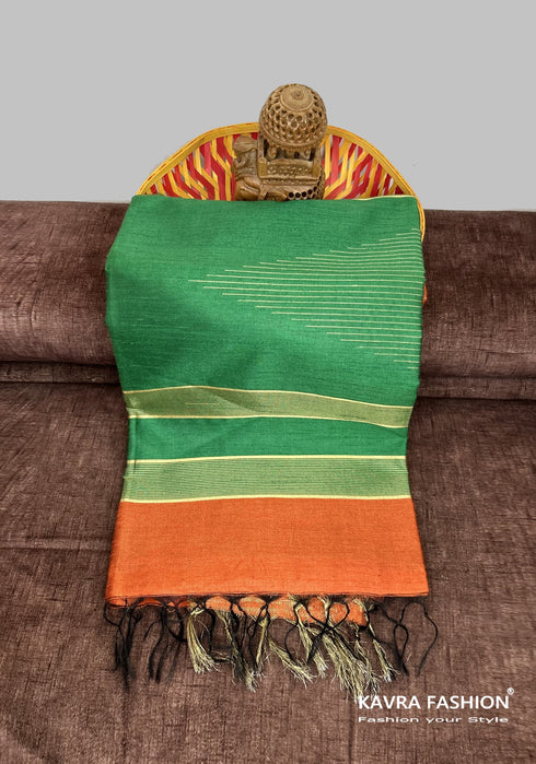 Semi Raw Silk Orange Handloom Saree with all over Khapa dots and khapa temple border