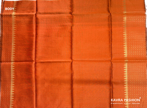 Semi Raw Silk Orange Handloom Saree with all over Khapa dots and khapa temple border
