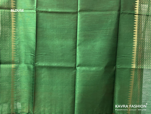 Semi Raw Silk Orange Handloom Saree with all over Khapa dots and khapa temple border