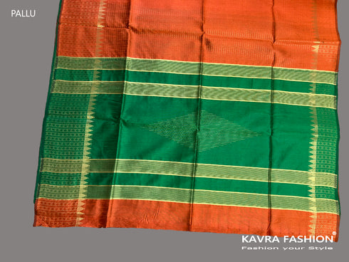 Semi Raw Silk Orange Handloom Saree with all over Khapa dots and khapa temple border