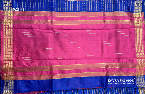 Semi Raw Silk Blue Handloom Saree with all over Khapa dots and khapa border