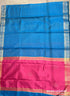 Semi Raw Silk Turquoise Blue Handloom Saree with all over Khapa dots and khapa temple border