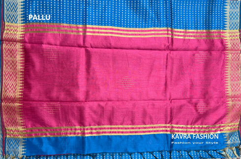 Semi Raw Silk Turquoise Blue Handloom Saree with all over Khapa dots and khapa temple border