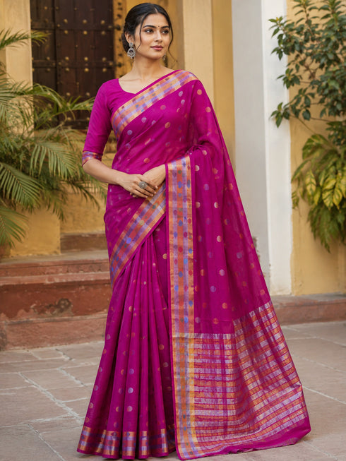 Venkatagiri Pink Handloom Silk Cotton Saree with Zari Border