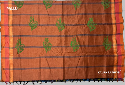 Grey Kanchi Cotton Kalamkari Hand Paint Handloom Saree with Contrast Pallu and Border