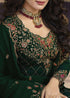 Krithika Kamra Bottle Green Satin Georgette Embroidery Designer Salwar Suit