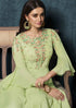 Pista Green Modal Satin Gown with Dupatta with Zari Work