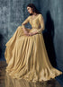 Beige Modal Satin Gown with Dupatta with Zari Work