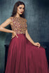 Maroon Modal Satin Zari Work Gown with Dupatta