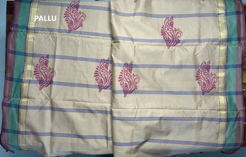 Wine Semi Kanchi Cotton Kalamkari Hand Paint Handloom Saree with Contrast Pallu and Border