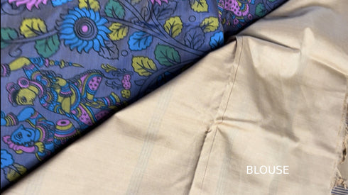 Wine Semi Kanchi Cotton Kalamkari Hand Paint Handloom Saree with Contrast Pallu and Border