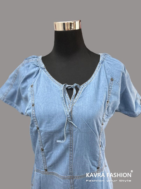 Readymade Blue 100% Denim Knee Length Kurti