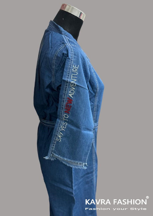 Readymade Blue 100% Denim Front Open Kurti with Denim Belt