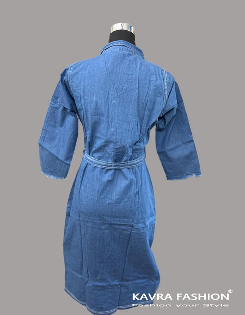 Readymade Blue 100% Denim Front Open Kurti with Denim Belt