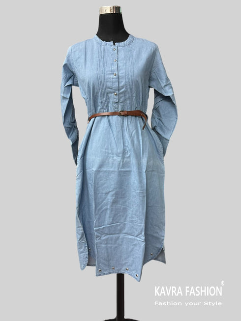 Readymade Blue 100% Denim Knee Length Kurti