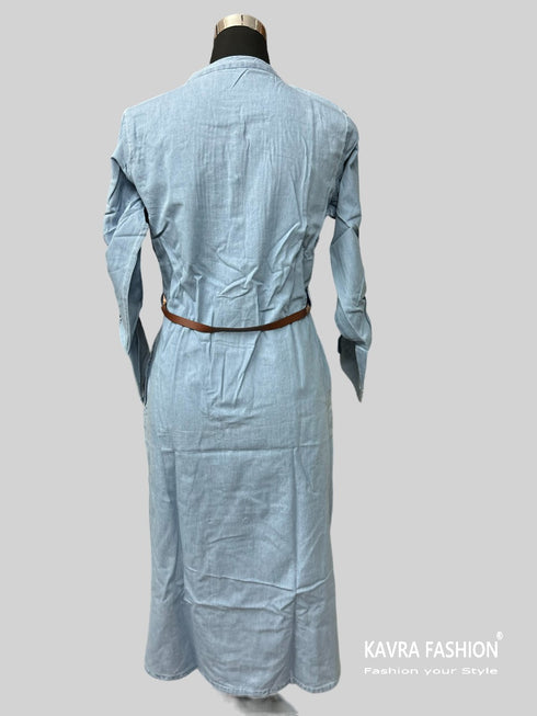 Readymade Blue 100% Denim Knee Length Kurti