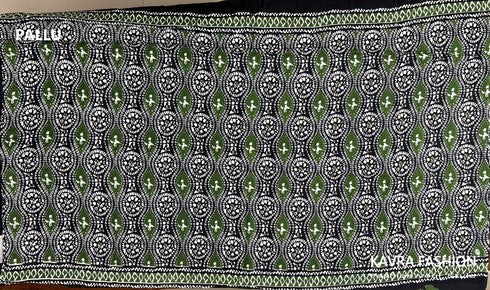 Black Hand Printed Mulmul Saree Black Green White Border