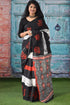 Black Hand Printed Mulmul Saree Black Red White Border