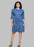 Readymade Blue 100% Denim Front Open Kurti with Denim Belt