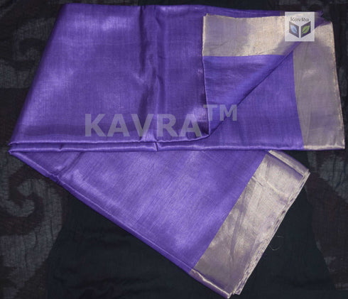 Purple Pure Kosa Silk Handloom Saree with Golden Zari Border and Hand Woven Pallu with Floral Motifs