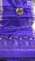 Purple Pure Kosa Silk Handloom Saree with Golden Zari Border and Hand Woven Pallu with Floral Motifs
