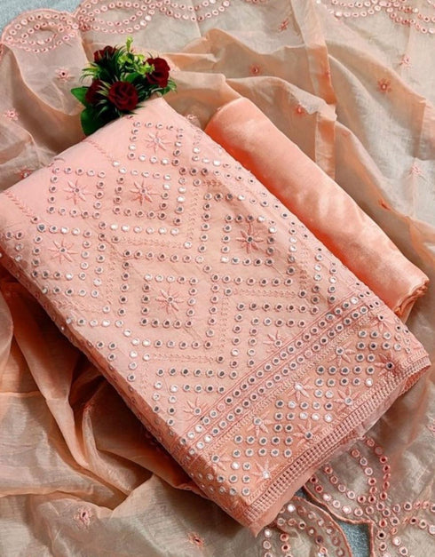 Chanderi Silk Salwar Suit with Foil Mirror Work