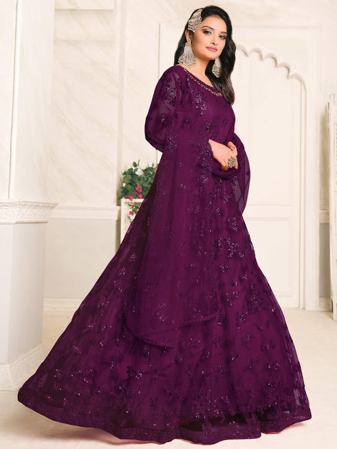 Purple Net Designer Anarkali Suit