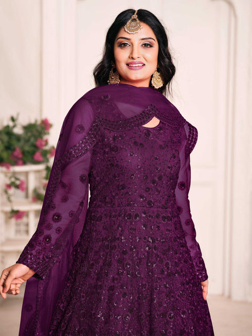 Purple Net Designer Anarkali Suit