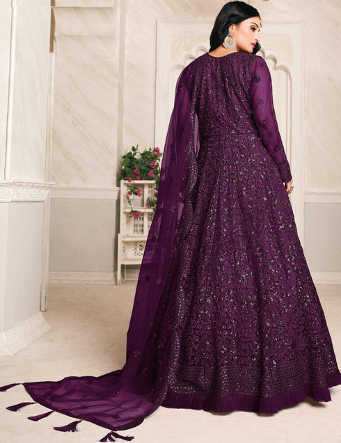 Purple Net Designer Anarkali Suit