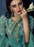 Teal Modal Satin Zari Work Gown with Dupatta