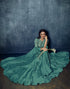 Teal Modal Satin Zari Work Gown with Dupatta