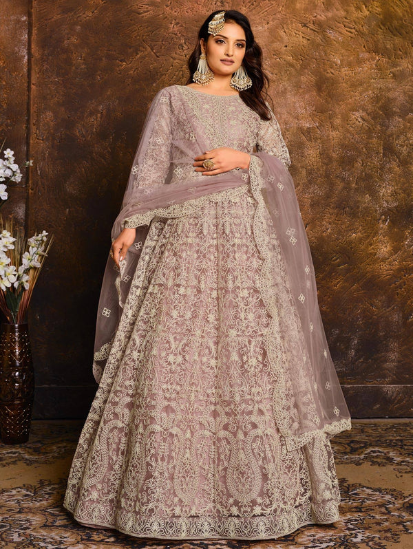 Light Purple Net Designer Anarkali Suit