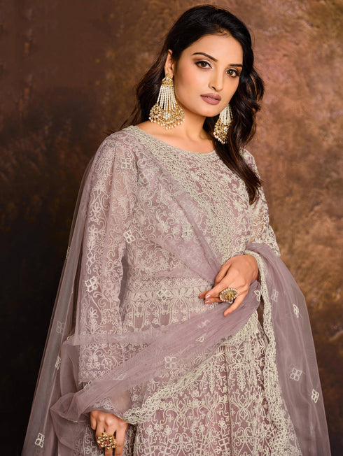 Light Purple Net Designer Anarkali Suit