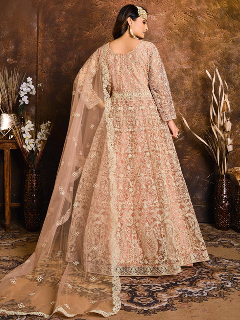 Peach Net Designer Anarkali Suit