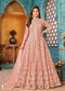 Peach Designer Floor Length Cord Sequins Net Salwar Suit