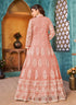 Peach Designer Floor Length Cord Sequins Net Salwar Suit