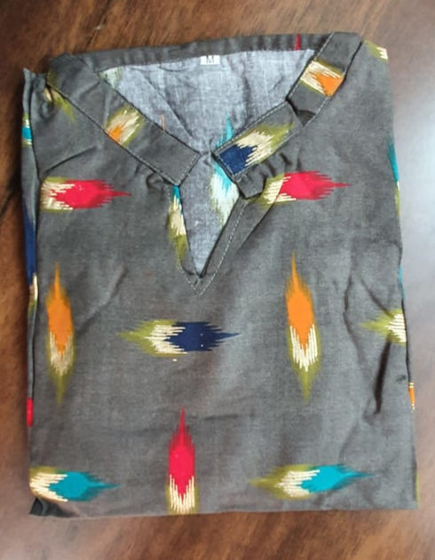 Grey Foil Printed Straight Cut Rayon Kurti
