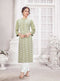Light Green Rayon Lakhnavi Kurti with White Pants