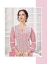 Baked Pink Rayon Lakhnavi Kurti with White Pants