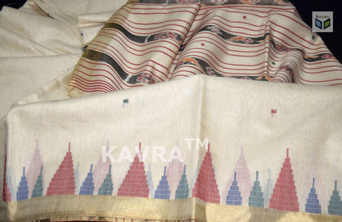 Ahimsa Pure Kosa Silk Saree with Golden Zari Border